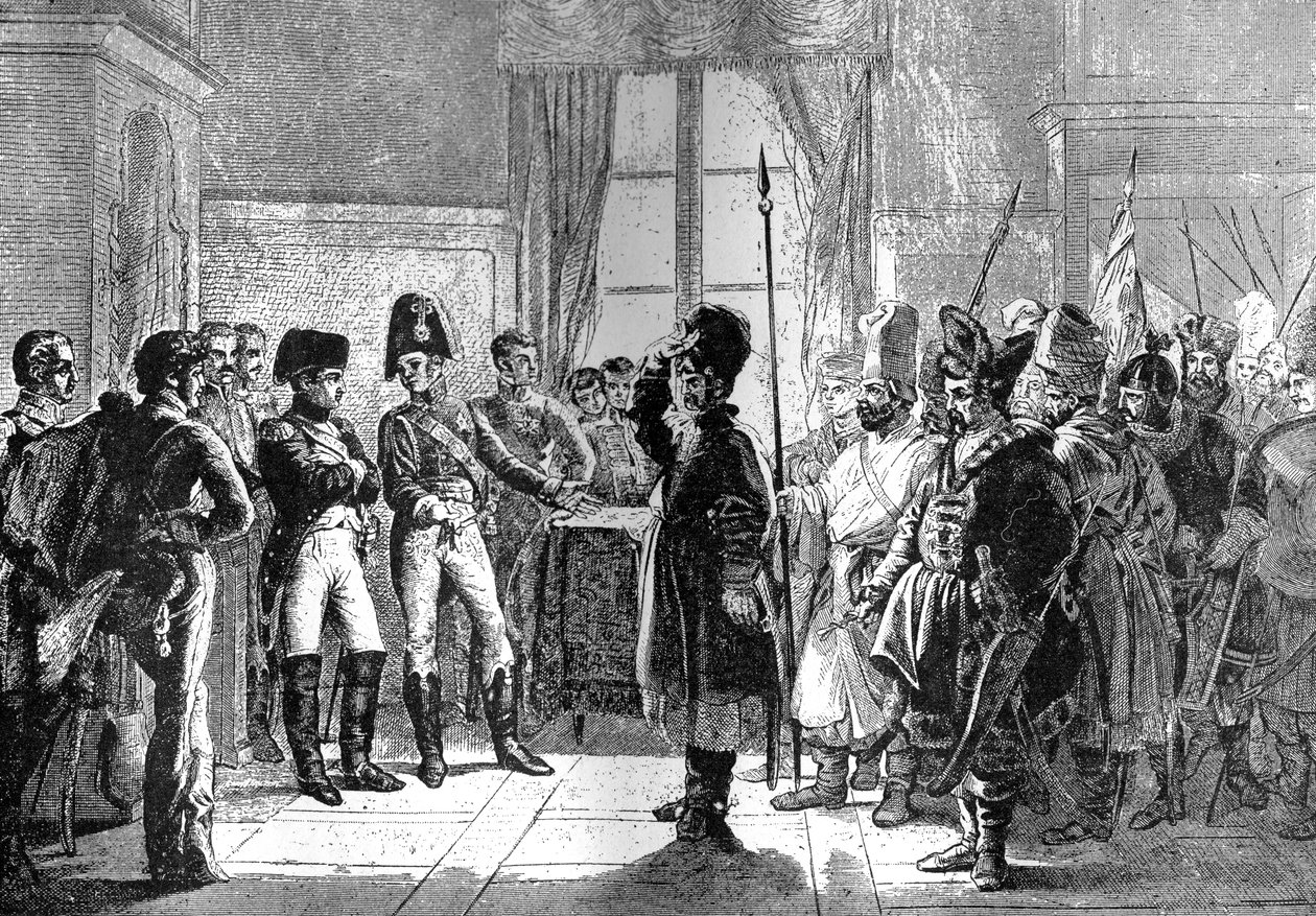 Czar Alexandre I apresentando tropas russas a Napoleão, 8 de julho de 1807 1882-1884 de Unbekannt