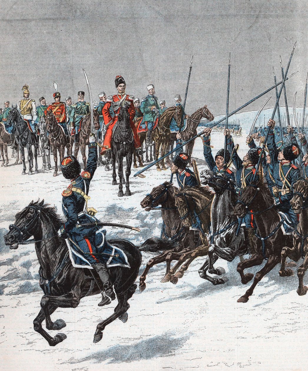 Czar Nicolau II revendo cossacos, Guerra Russo-Japonesa, 1904-5 de Unbekannt