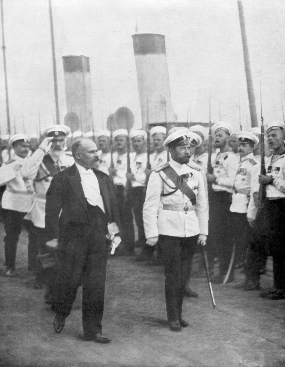 Czar Nicolau II com o presidente francês Raymond Poincare, 1914. de Unbekannt