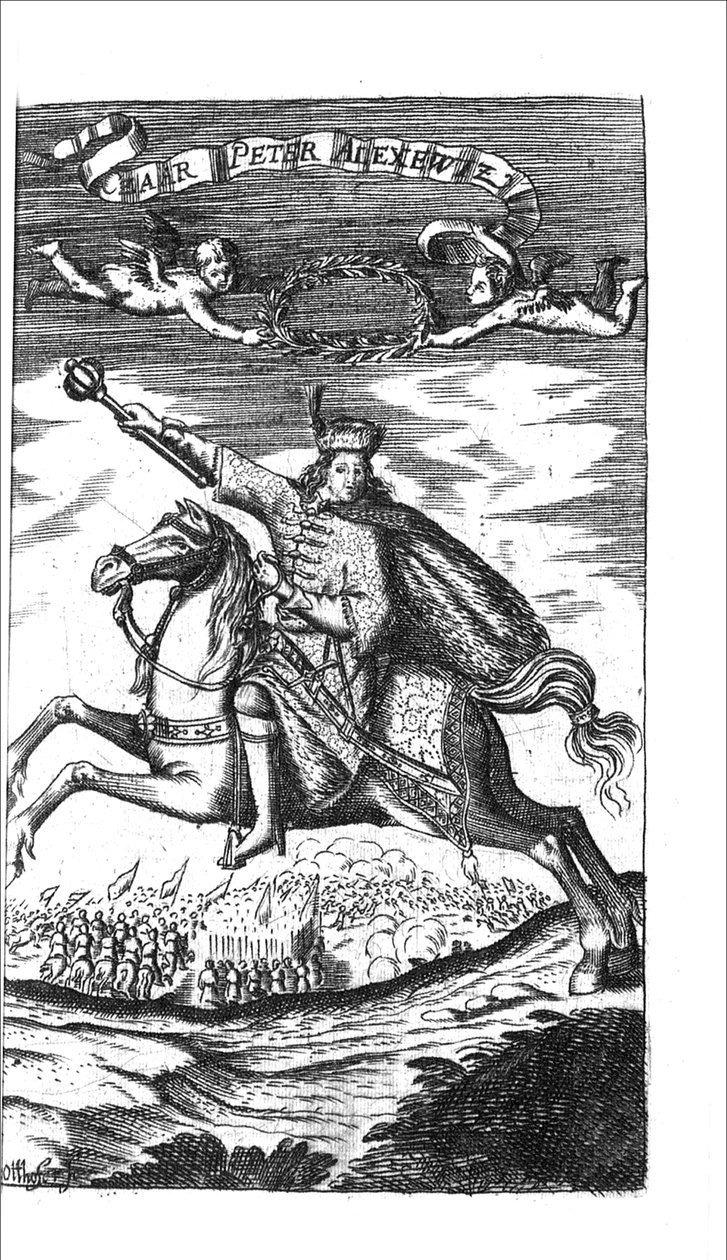 O czar Peter I Alexeyevich de Georg Adam Schleissing Derer beyden Czaaren em Reussland Iwan e Peter Alexewiz, 1693 de Unbekannt