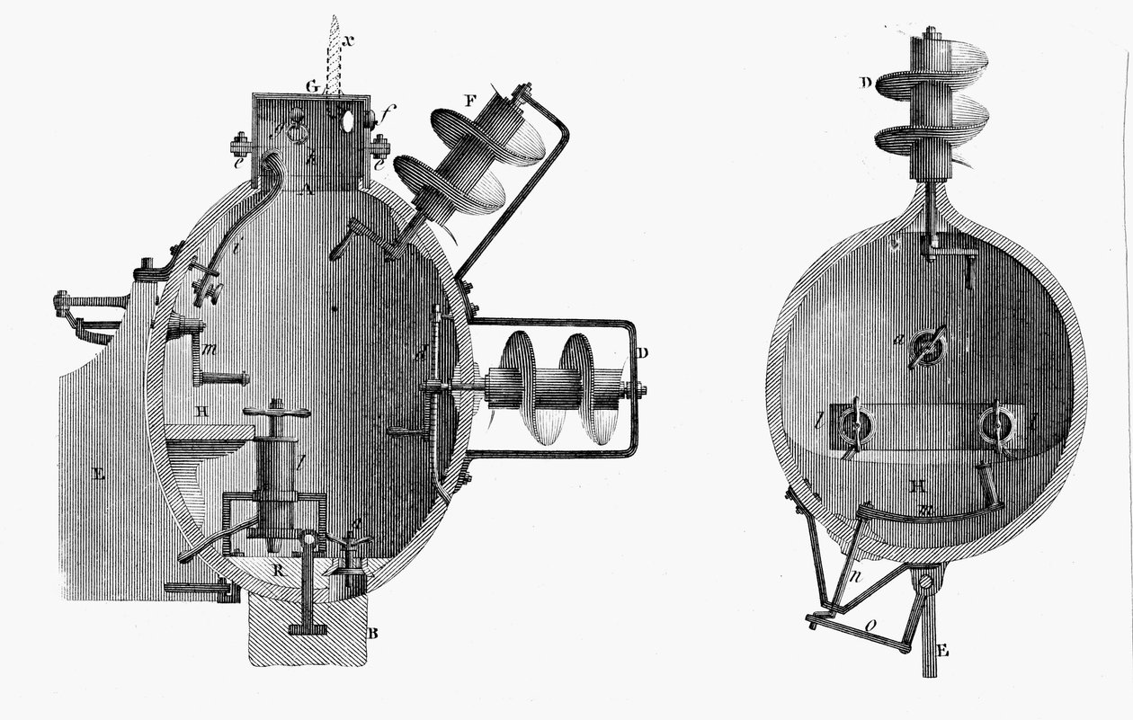 Tartaruga, submarino desenhado por David Bushnell, 1787 de Unbekannt