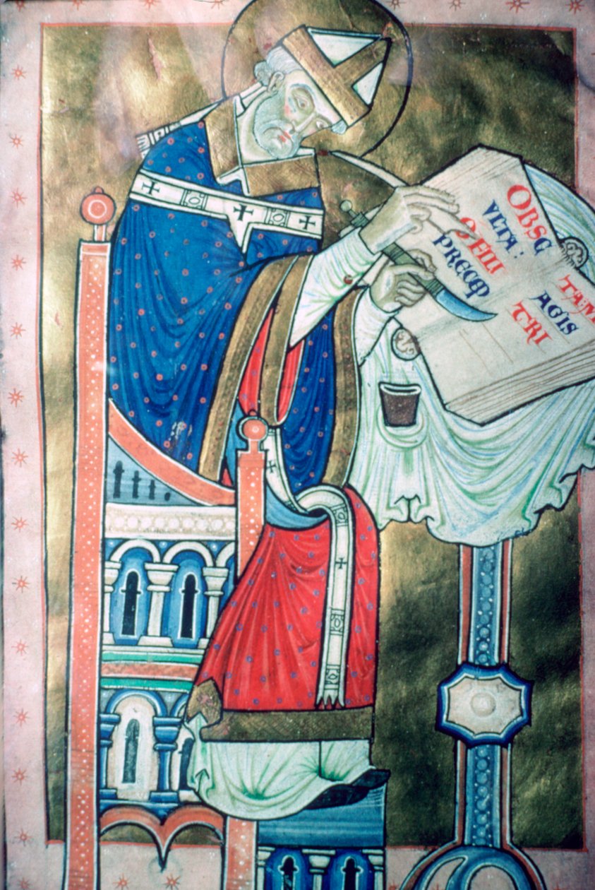 Ilustração do século XII de St Dunstan 909-988 como escriba. Ele era um arcebispo de Canterbury de Unbekannt