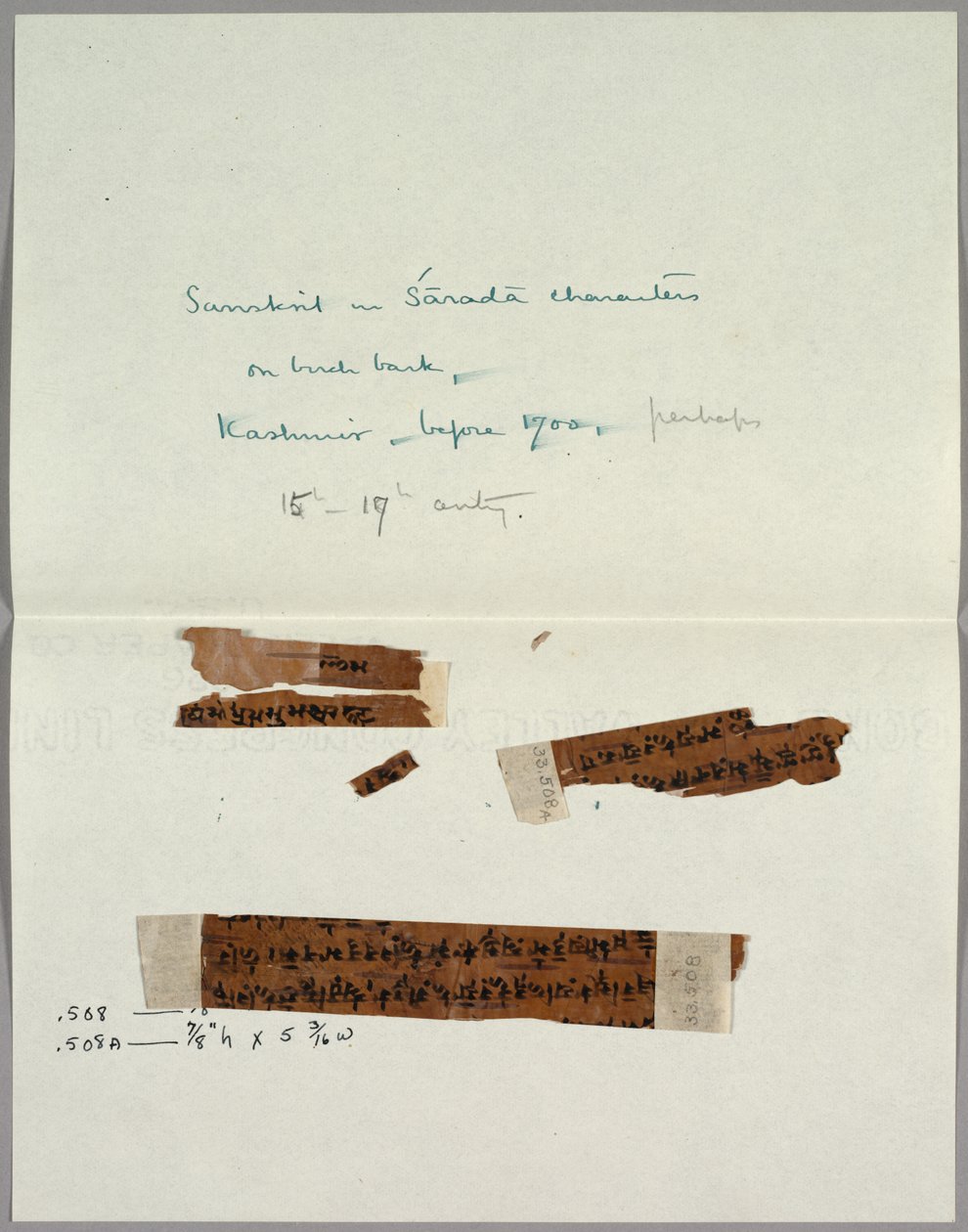 Dois fragmentos de casca com sânscrito, antes de 1700. de Unbekannt