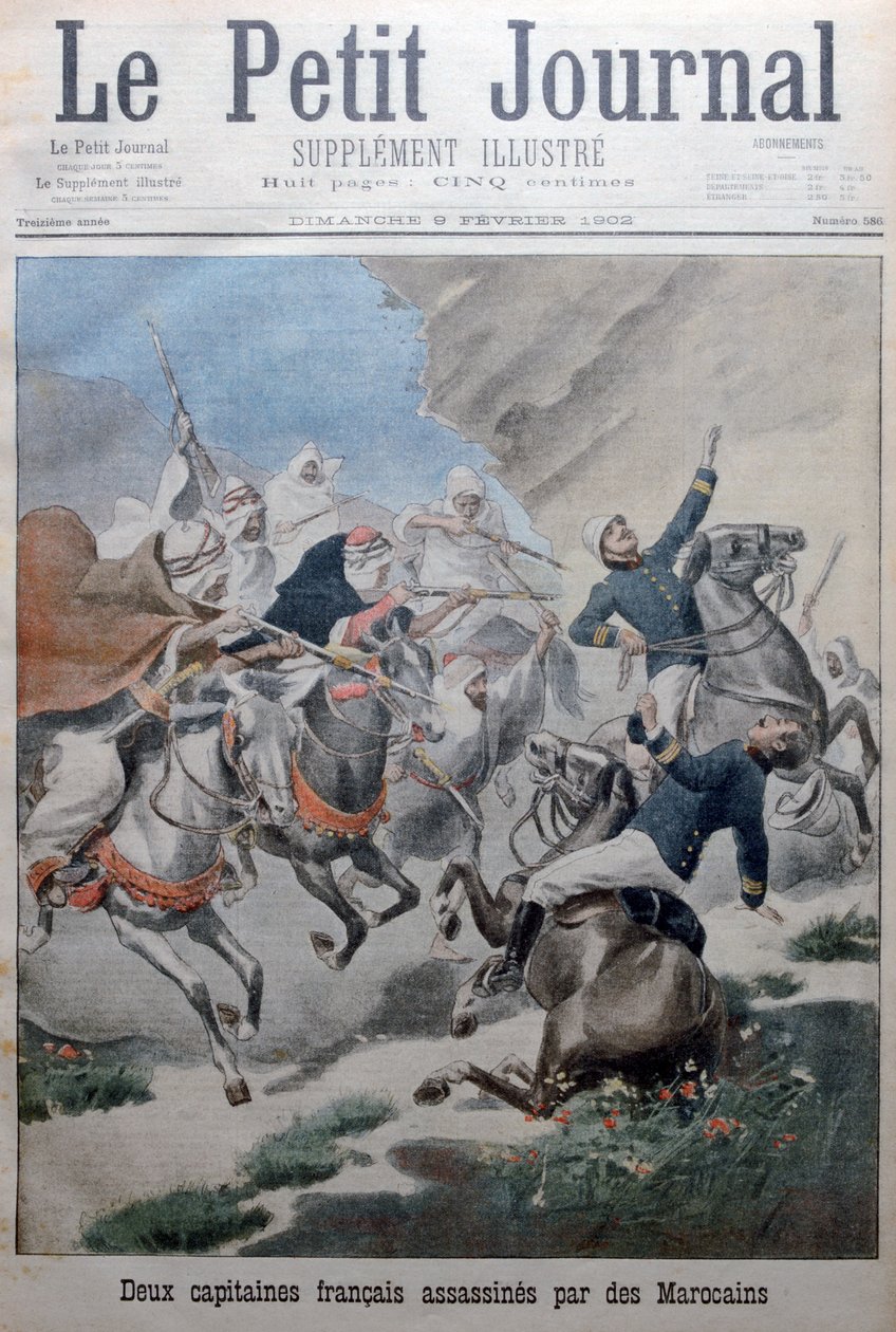 Dois capitães do exército francês atacados e mortos por marroquinos, Marrocos, 1902 de Unbekannt