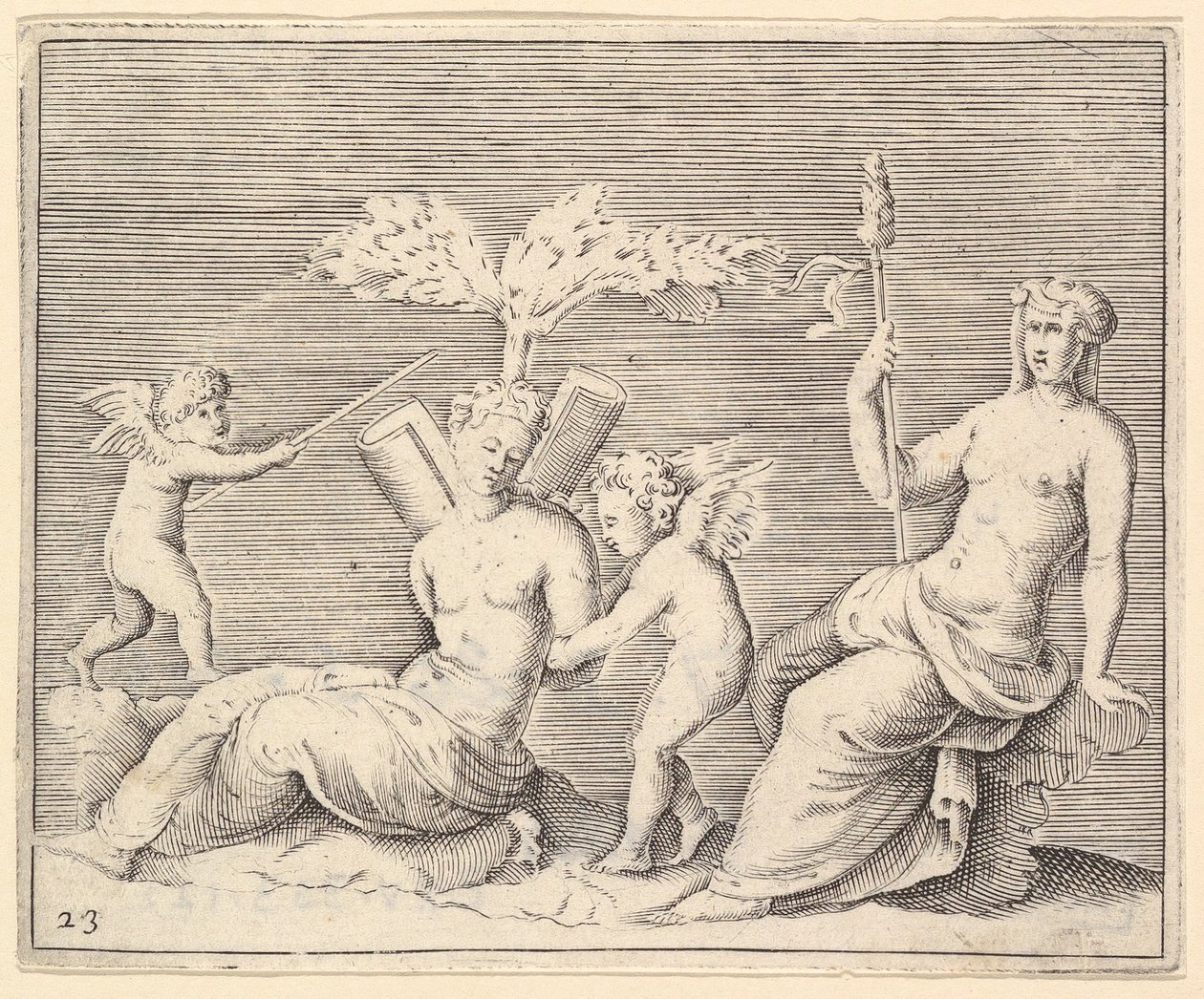 Duas mulheres e dois cupidos, publicado ca. 1599-1622. de Unbekannt