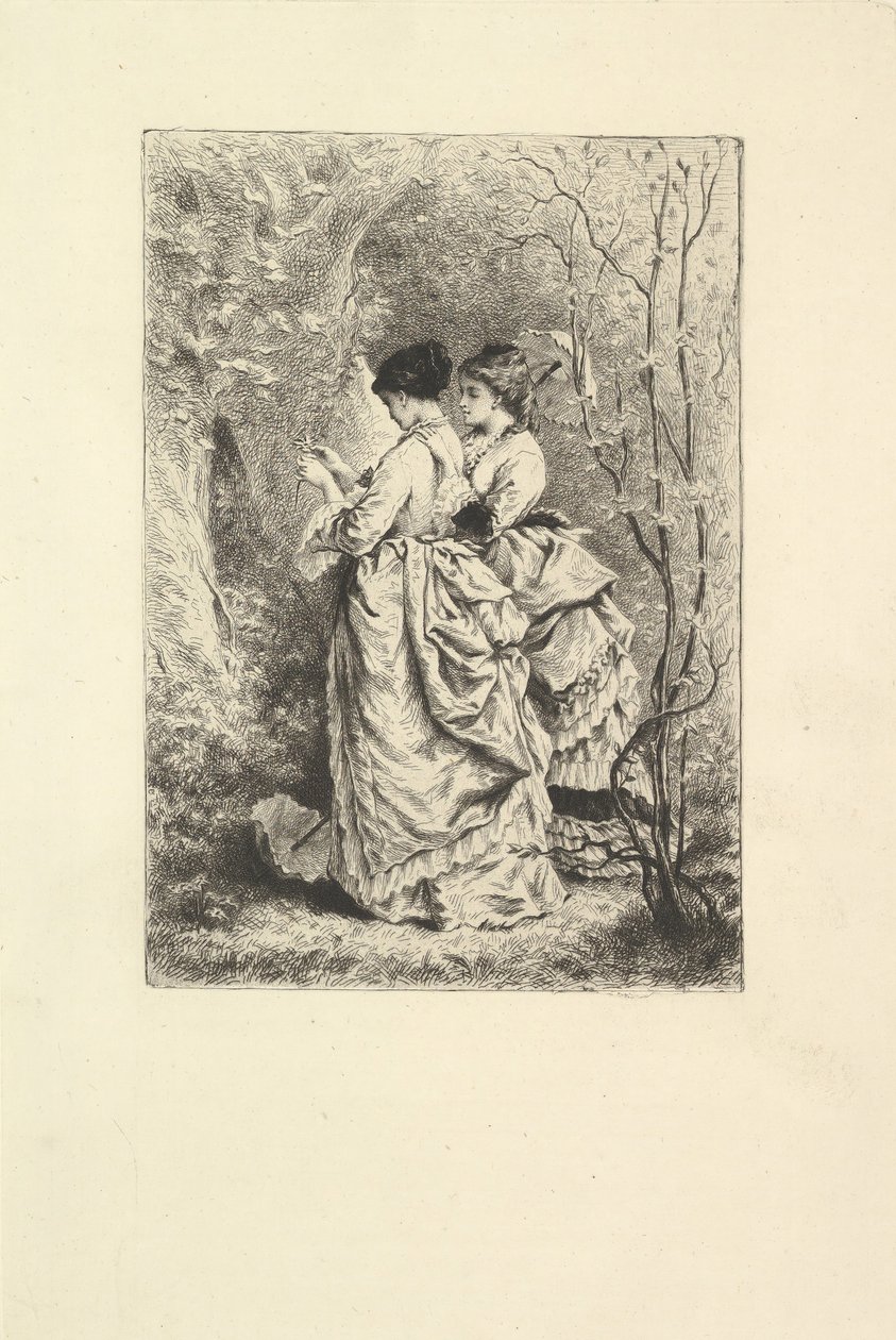 Duas jovens senhoras em um jardim, 1873-74. de Unbekannt