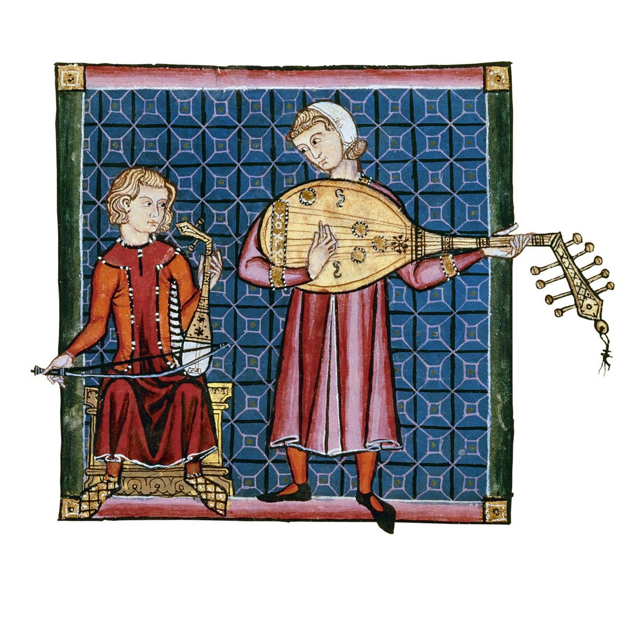 Dois menestréis. Ilustração do códice das Cantigas de Santa Maria, c. 1280 de Unbekannt