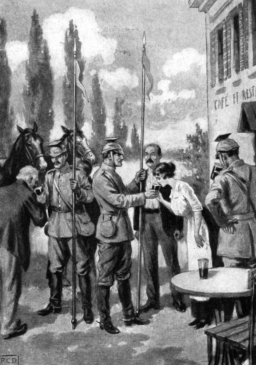 Uhlans exigindo bebidas dos moradores belgas, Primeira Guerra Mundial, 1914 de Unbekannt