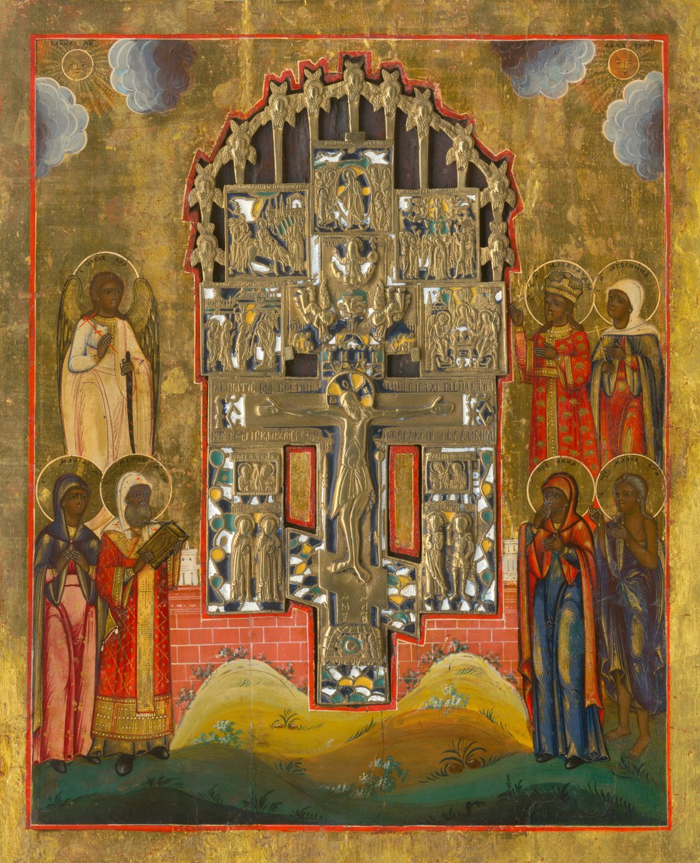 Crucificação - ícone com personagens sagrados de Unbekannt