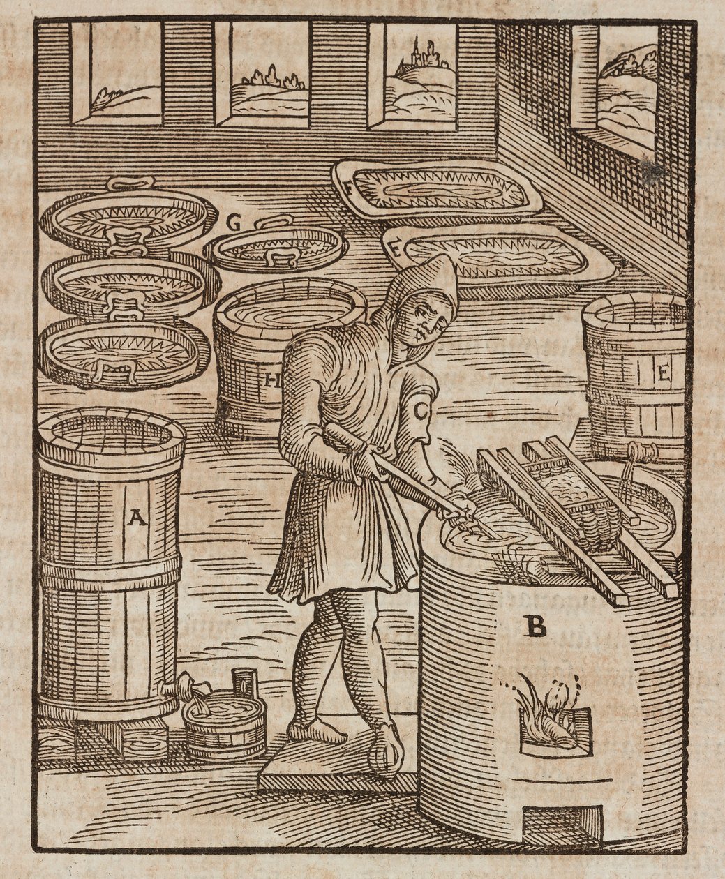 Um homem testa salitre, usado em pólvora e conservação de carne - Gravura de Lazarus Ecker Descrição de Minerais e Principais Métodos de Mineração de Unbekannt