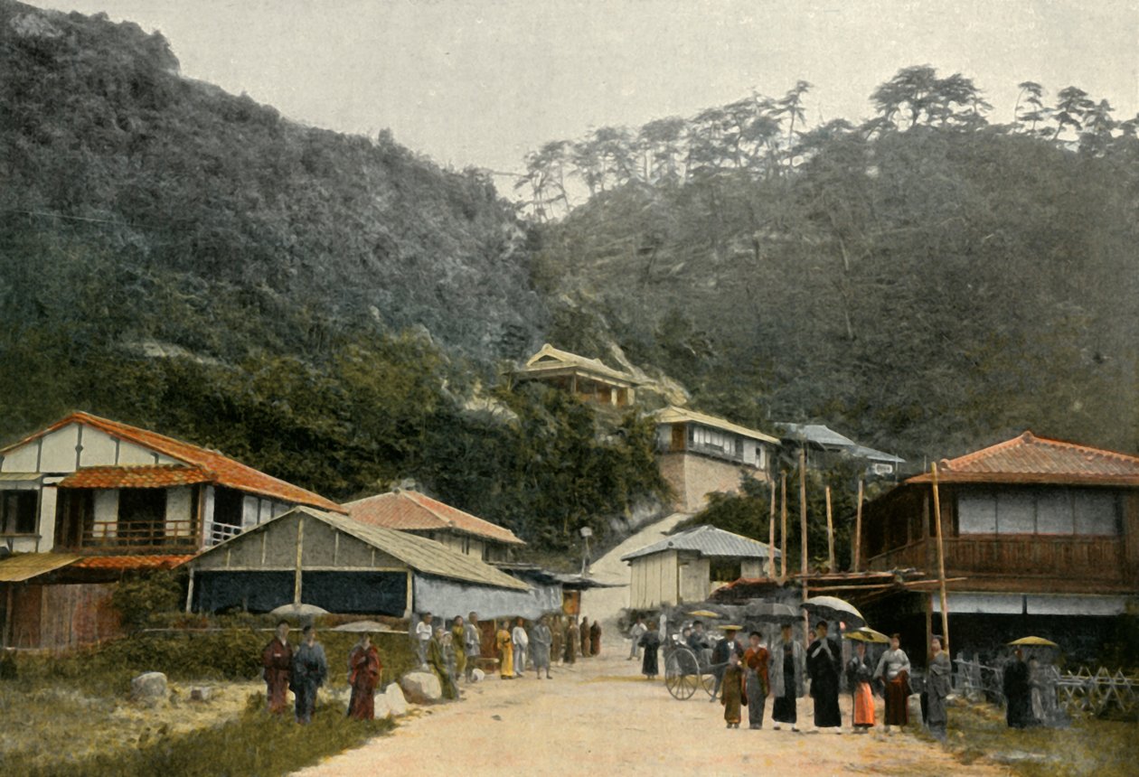 Une Rue A Nunobiki, Pres De Kobe, Estrada em Nunobiki, perto de Kobe, 1900. de Unbekannt