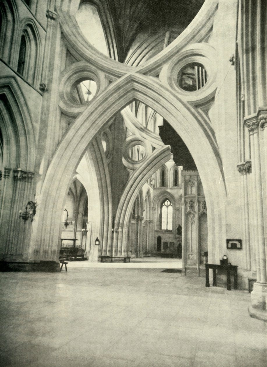 Arcos incomuns na Catedral de Wells - reúnam-se para formar uma St. Andrews Cross e foram construídos em 1338 para de Unbekannt