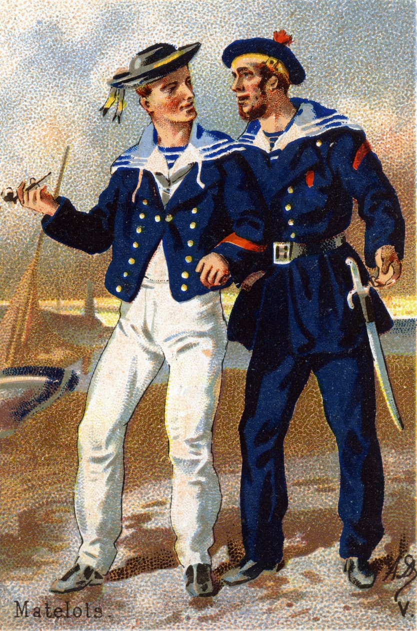 V: Marinheiros. Gravura em "Alfabeto Militar" . Iniciais do Ilustrador: A. D. Editora desconhecida. Cromolitógrafos do final do século XIX. Dim: 10,5x7cm . de Unbekannt