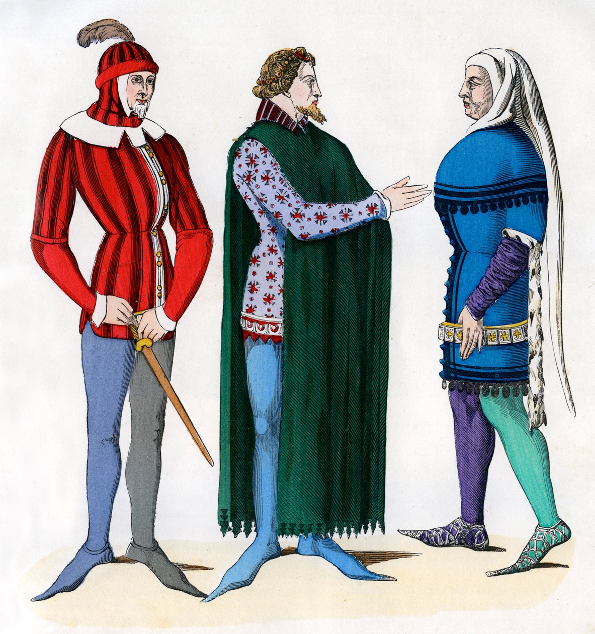 Manobrista e senhores em traje do século XIV, 1882-1884 de Unbekannt