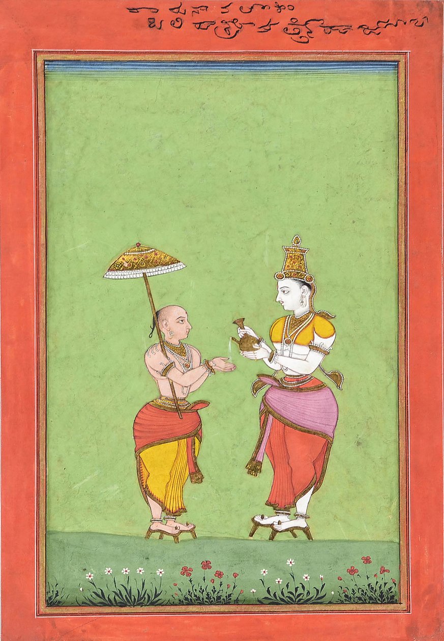 Vamana sendo abençoado pelo rei Bali, ca. 1780s. de Unbekannt