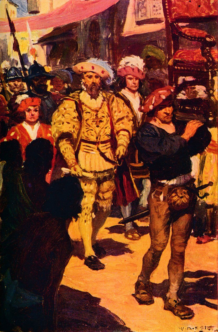 Vasco da Gama visitando o rei de Calicut, 1498 c1912 de Unbekannt