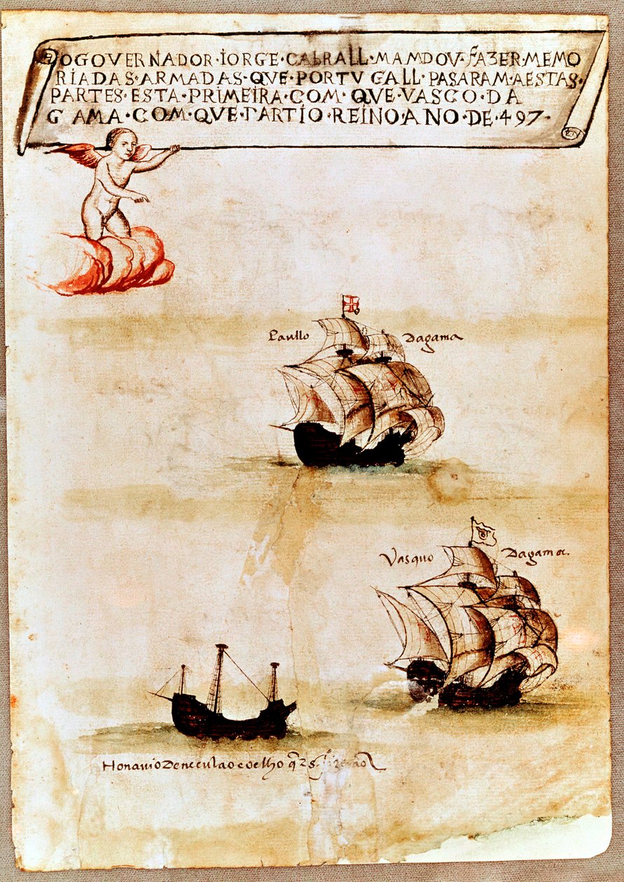 A frota de Vasco da Gama no mar, 1497 de Unbekannt