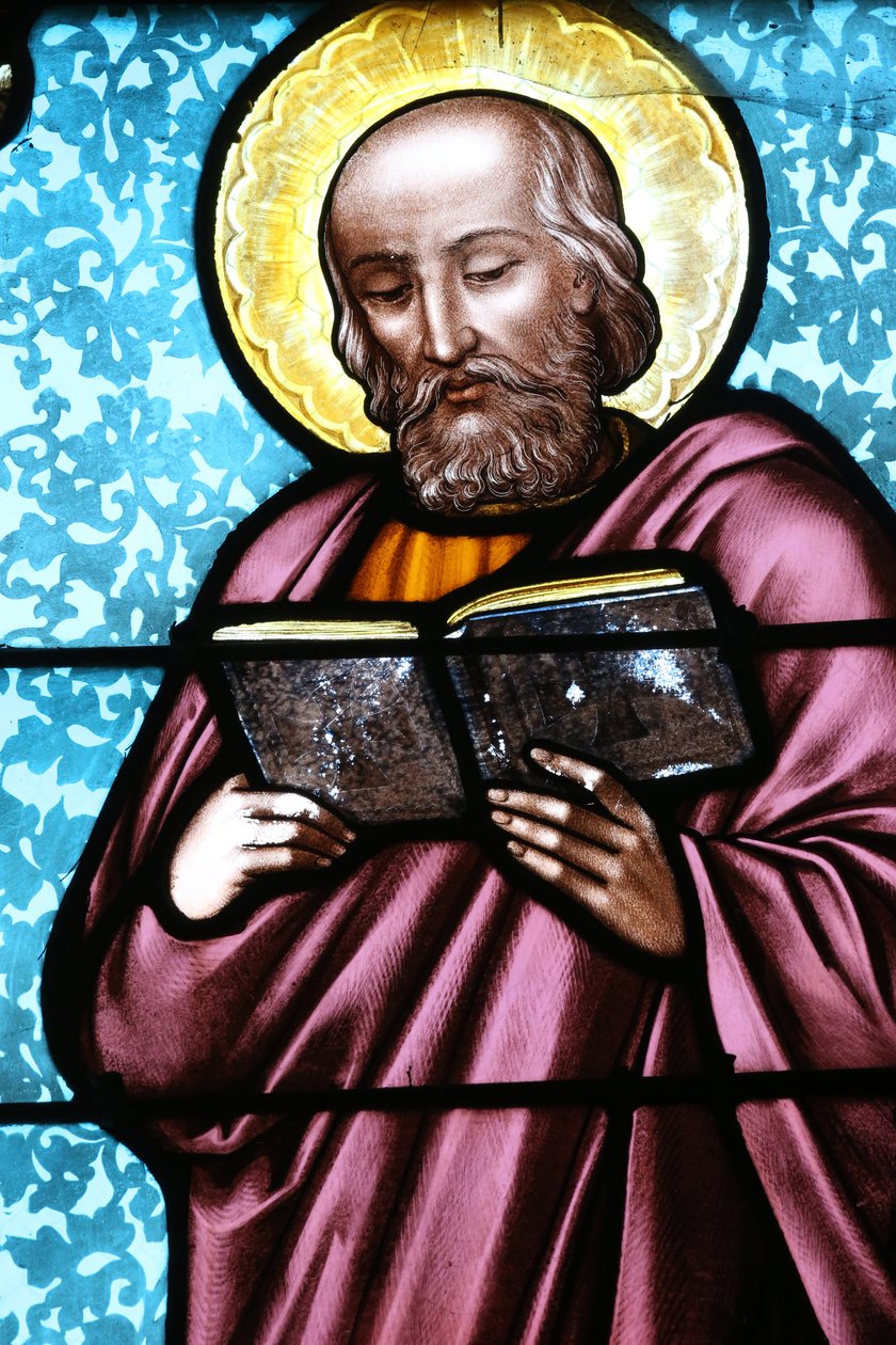 A igreja Vault de Lugny. Janela de vidro manchado. Simão, o Zelota. França de Unbekannt