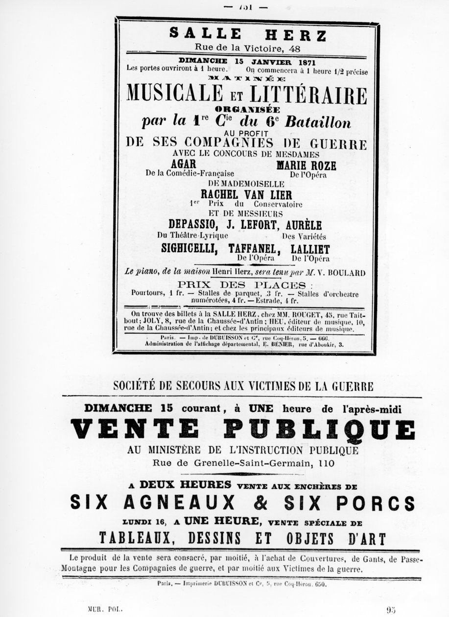 Vente Publique, dos cartazes políticos franceses da Comuna de Paris, maio de 1871 de Unbekannt