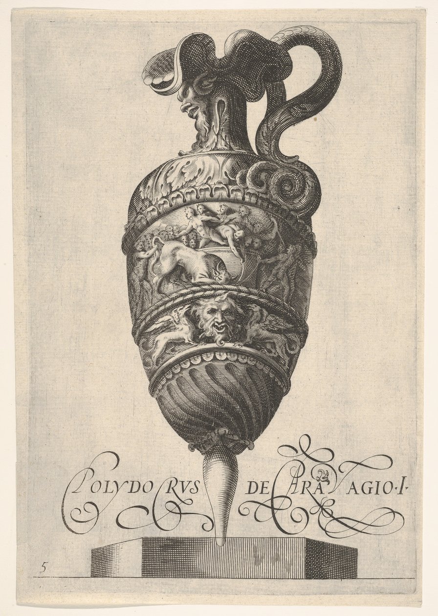 Embarcação com máscaras grotescas, grifos e um friso povoado por um touro e homens em ..., ca 1550-1600. de Unbekannt
