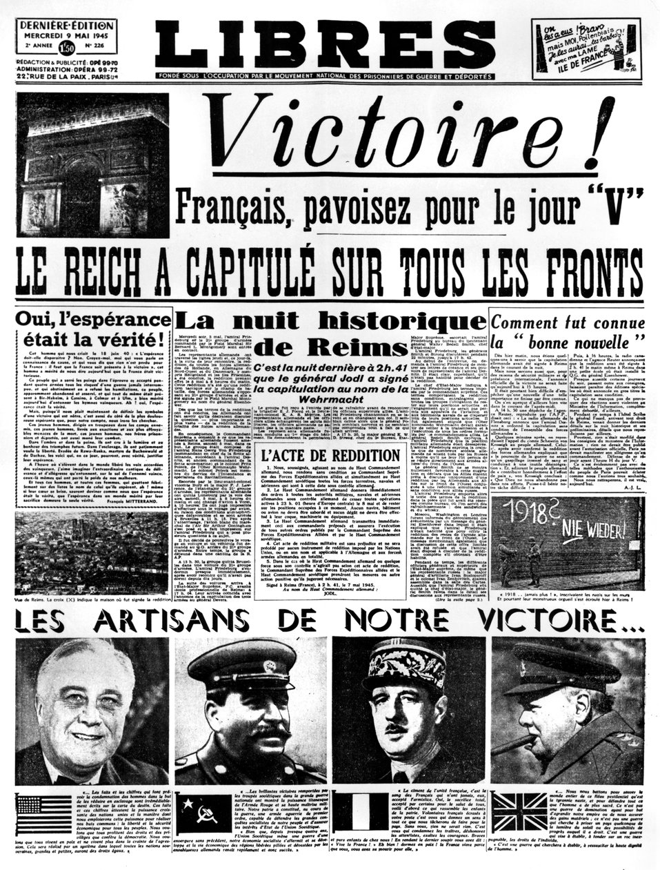 Vitória !, primeira página do jornal Libres, 9 de maio de 1945 de Unbekannt