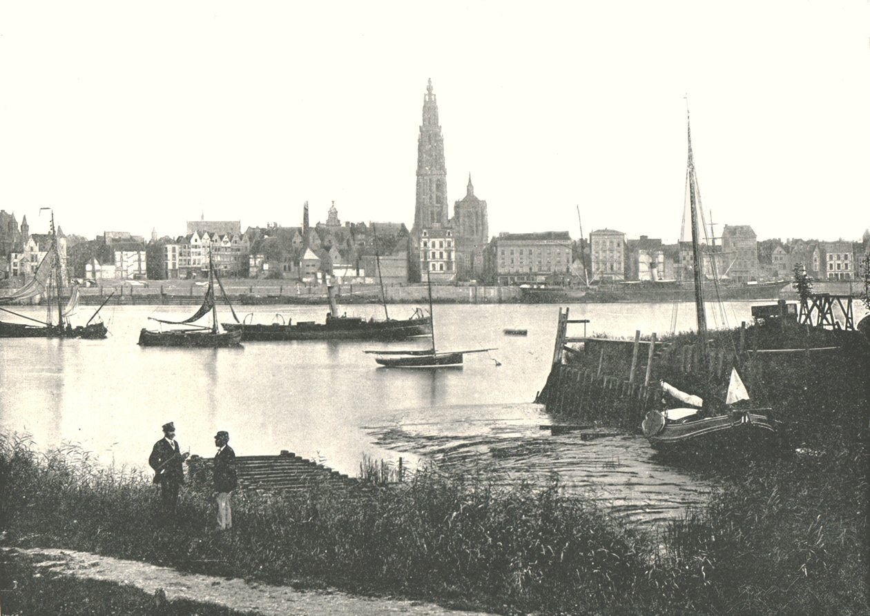 Vista do outro lado do rio para a Catedral, Antuérpia, Bélgica, 1895. de Unbekannt