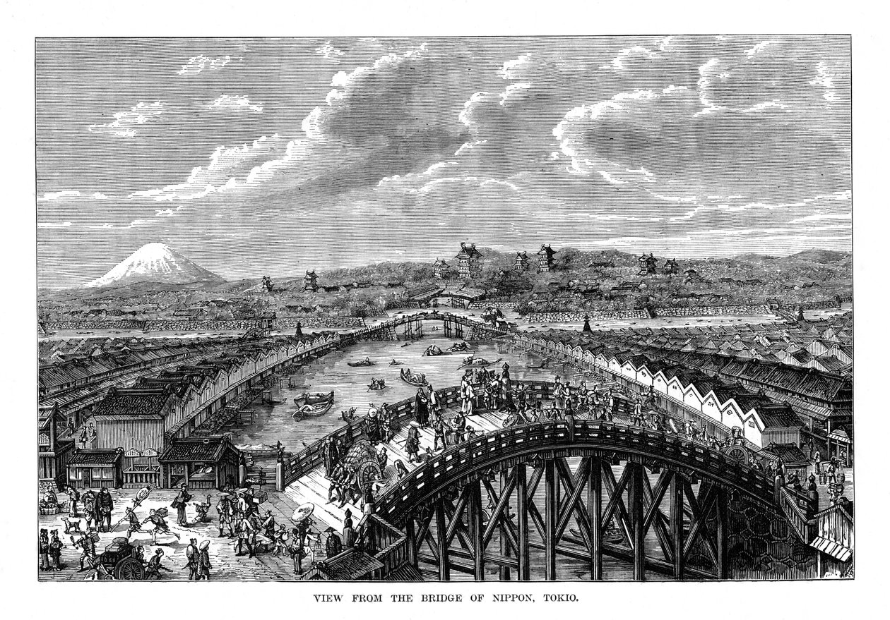 Vista da ponte de Nippon, Tóquio, Japão, 1877 de Unbekannt