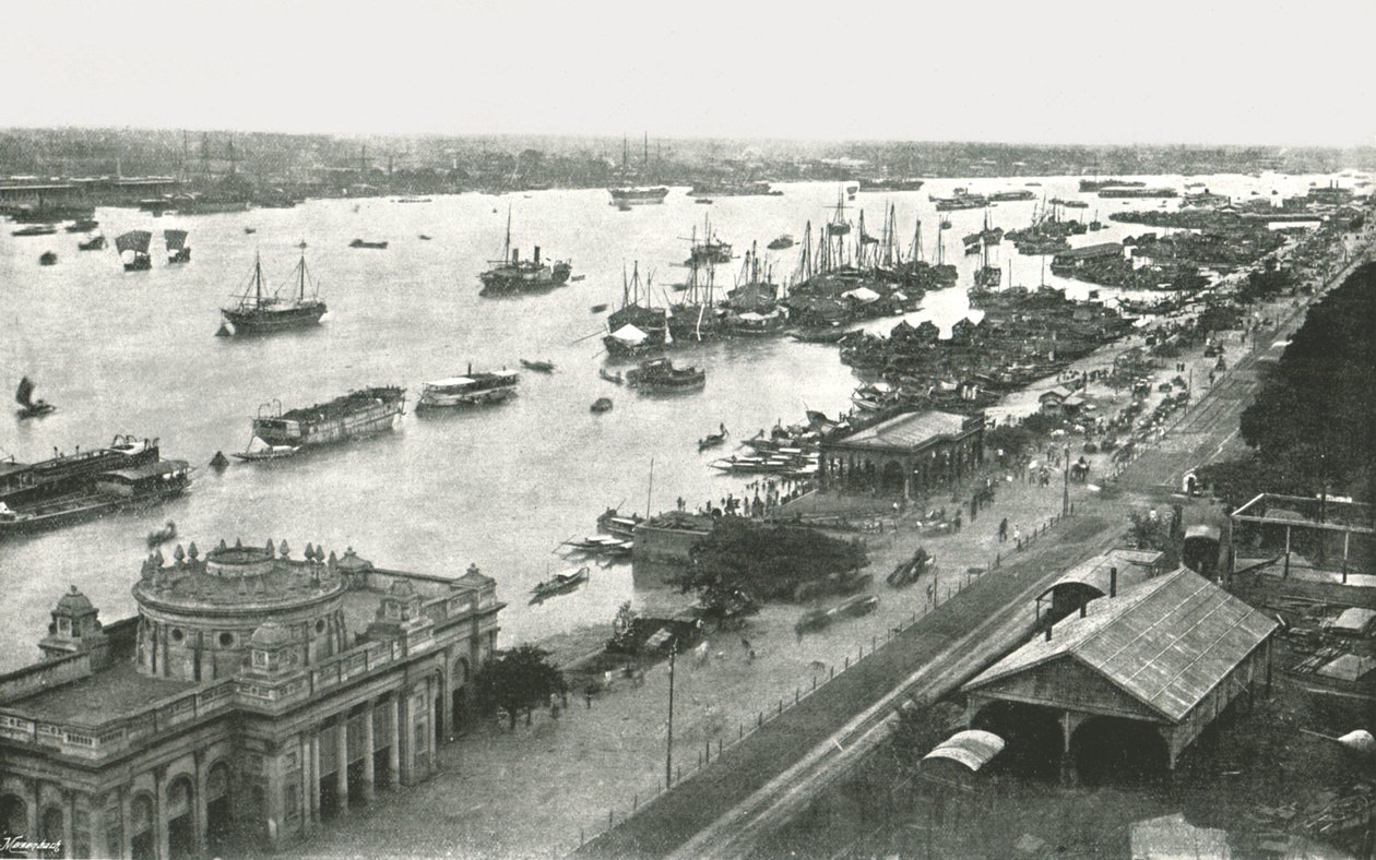 Vista da ponte Hooghly, Calcutá, Índia, 1895. de Unbekannt