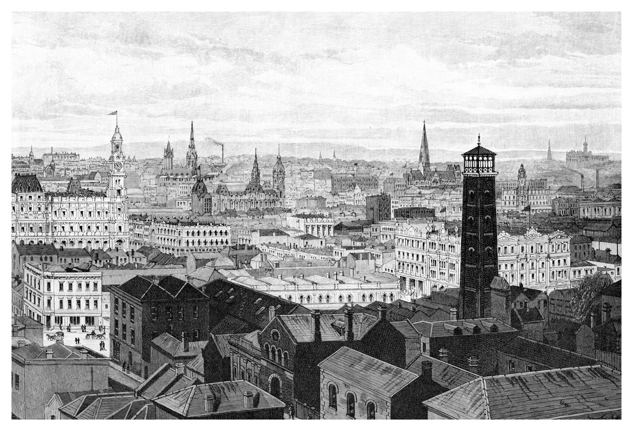 Vista da cúpula dos tribunais, Melbourne, Victoria, Austrália, 1886 de Unbekannt