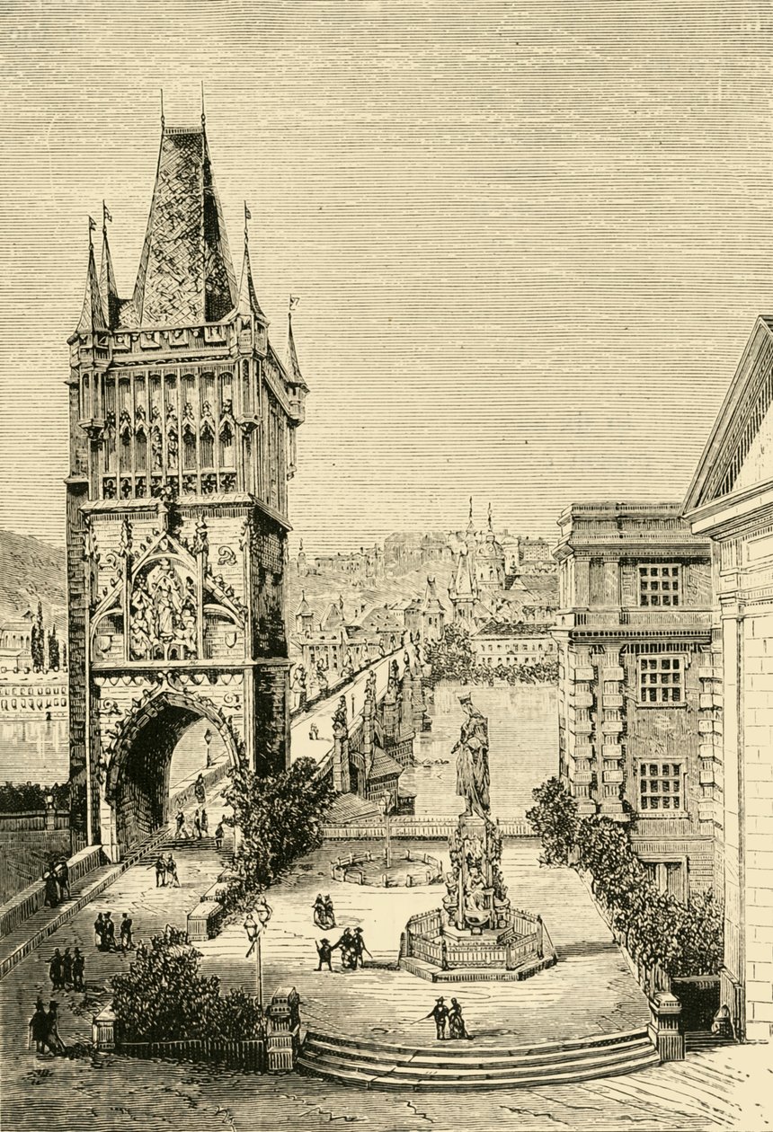 Vista em Praga - a torre da ponte, 1890. de Unbekannt