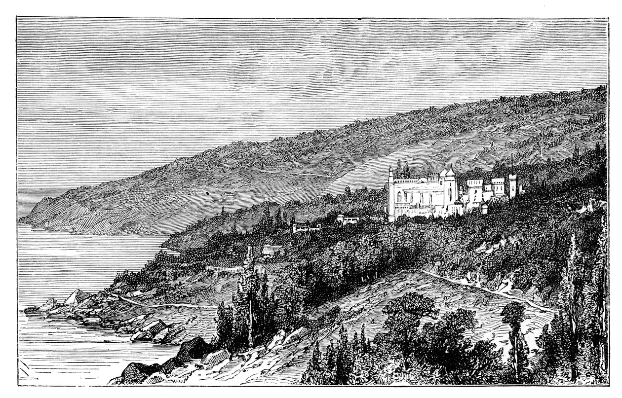 Vista na Crimeia: o palácio Woronzow, Alupka, Ucrânia, c1888 de Unbekannt