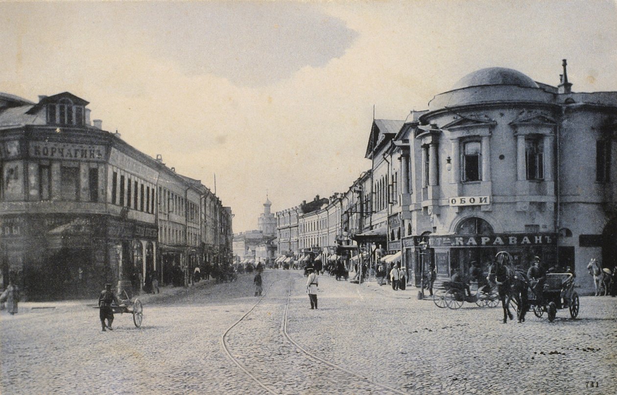 Vista da rua Arbat no inverno, Moscou, Rússia, início do século XX de Unbekannt