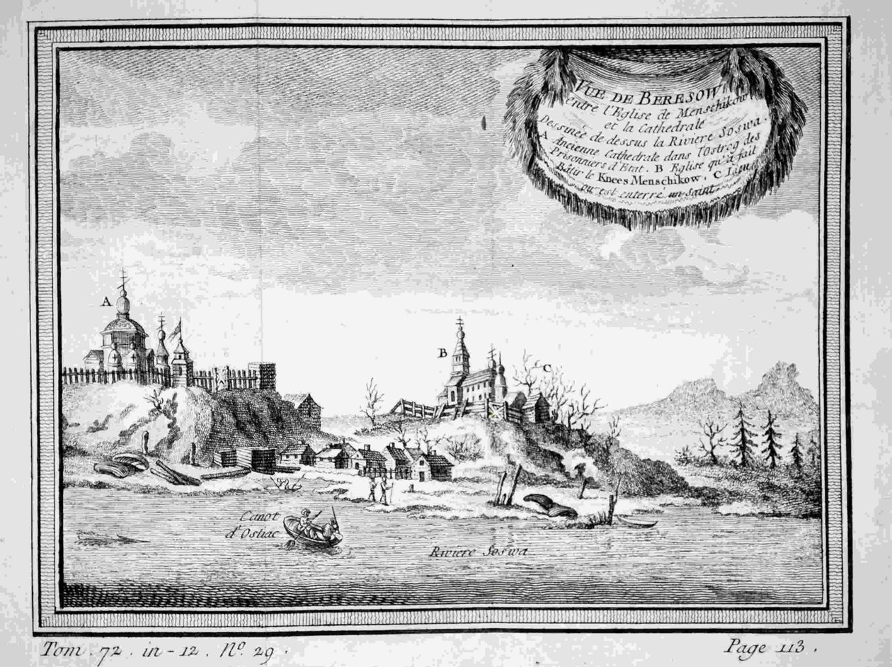 Vista de Beryozovo a partir do rio Sosva, década de 1770 de Unbekannt