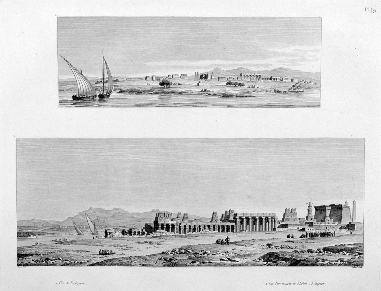 Vista de Luxor e o templo de Tebas em Luxor, Egito, c1808 de Unbekannt