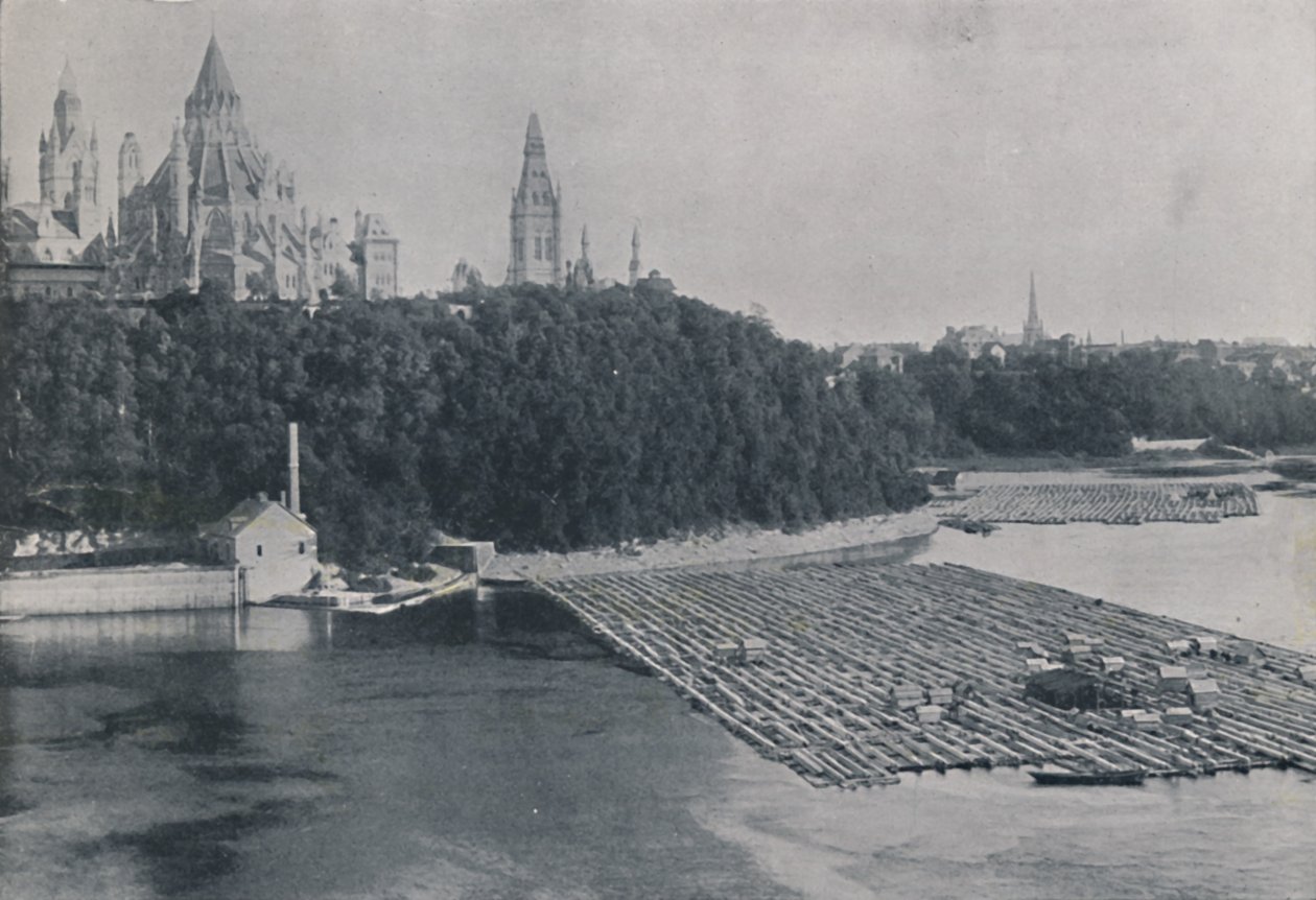 Vista de Ottawa, com jangadas de toras, 1924 de Unbekannt
