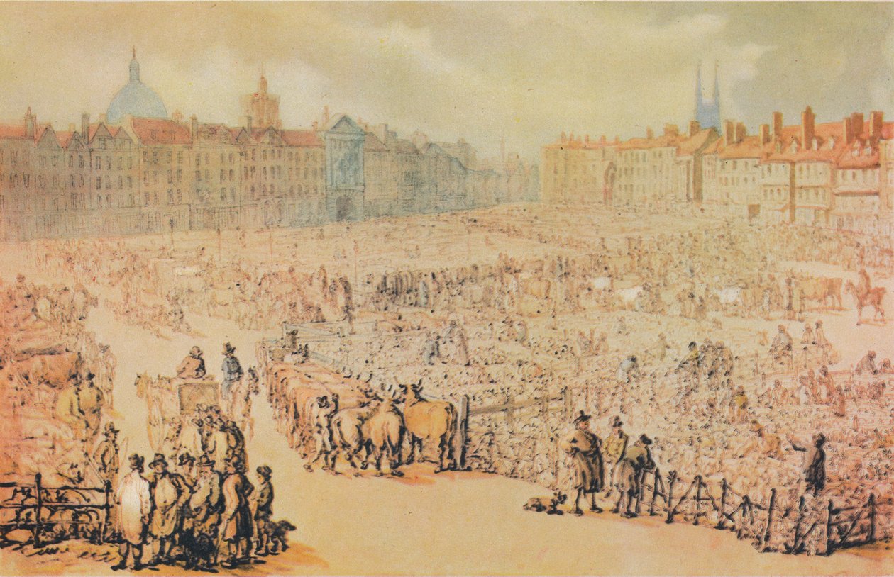 Vista do mercado de Smithfield, Londres, 1810 de Unbekannt