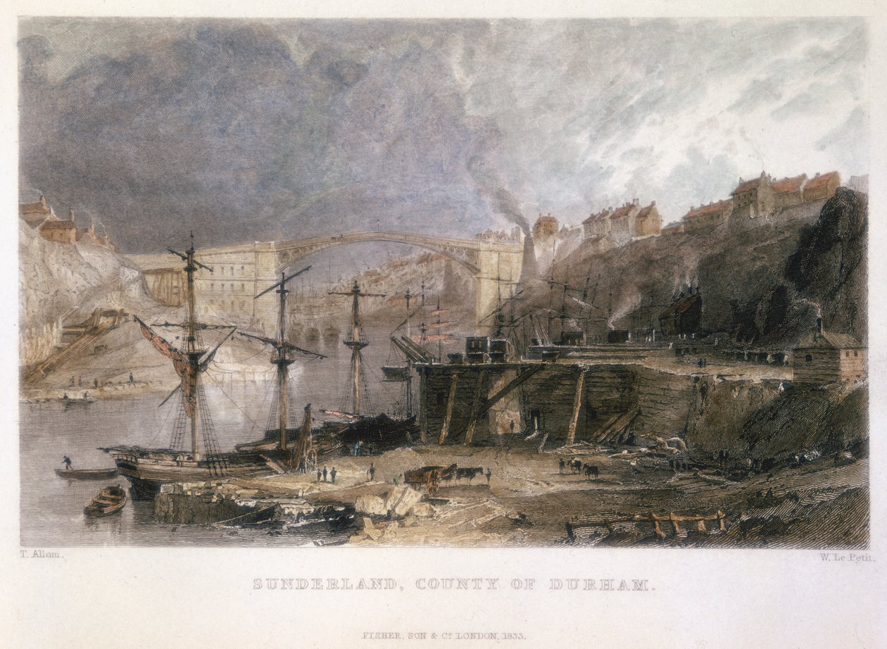Vista de Sunderland e a ponte de ferro, olhando para o leste, 1833 de Unbekannt