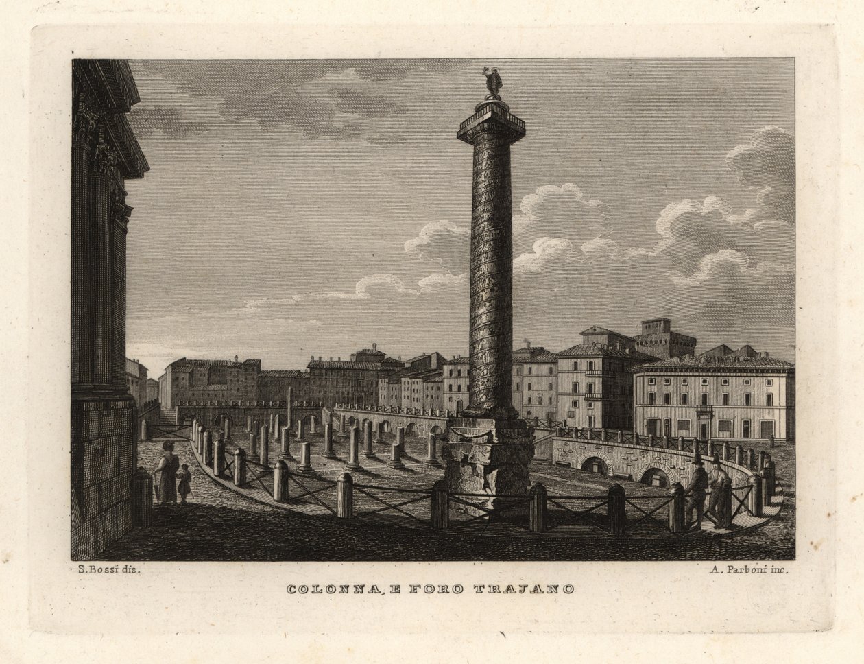 Vista da Coluna de Trajano e do Fórum de Trajano, Colonna e Foro Trajano de Unbekannt