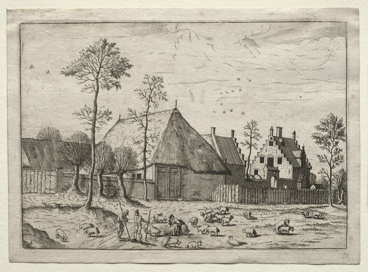Vista das aldeias de Brabante e Campine: pastores com rebanho, c. 1559 de Unbekannt