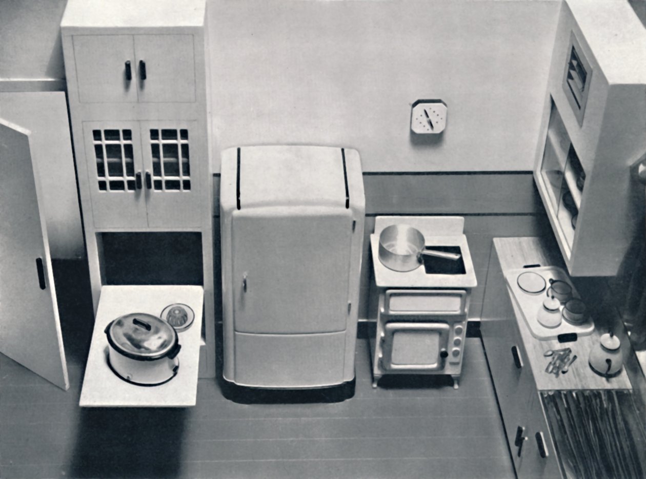 Vista de uma cozinha, projetada por HMV Household Appliances, 1938 de Unbekannt