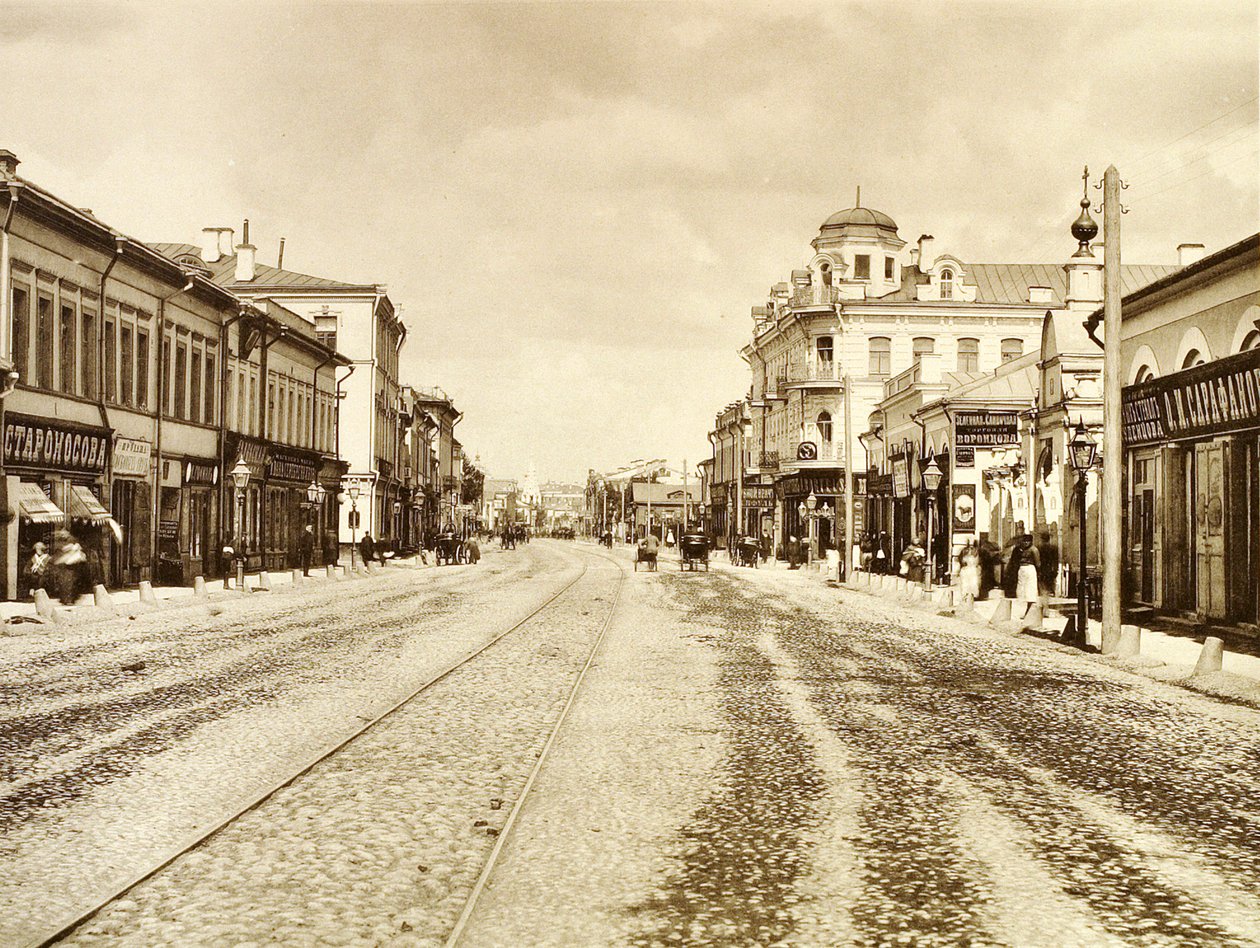Vista da rua Arbat da Igreja da Trindade que dá vida, Moscou, Rússia, 1888 de Unbekannt