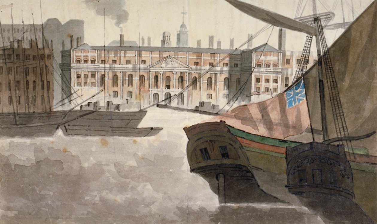 Vista da alfândega do rio Tamisa, cidade de Londres, 1810 de Unbekannt