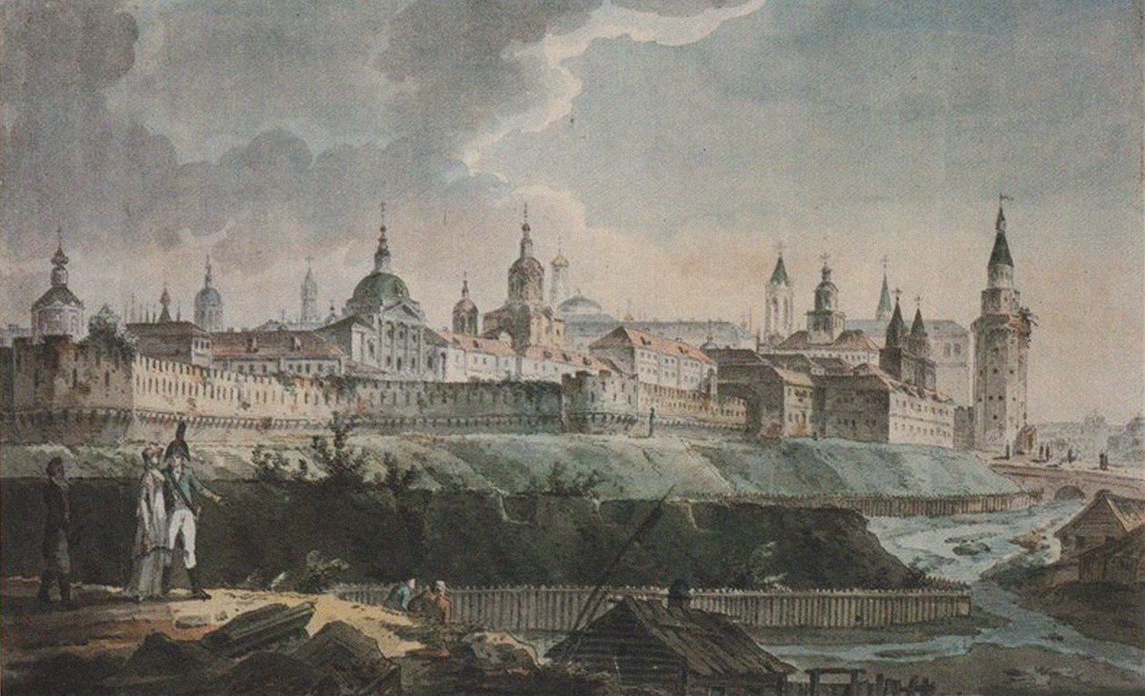 Vista do Kitay-gorod das ruínas da lavanderia do canhão, no início do século XIX de Unbekannt