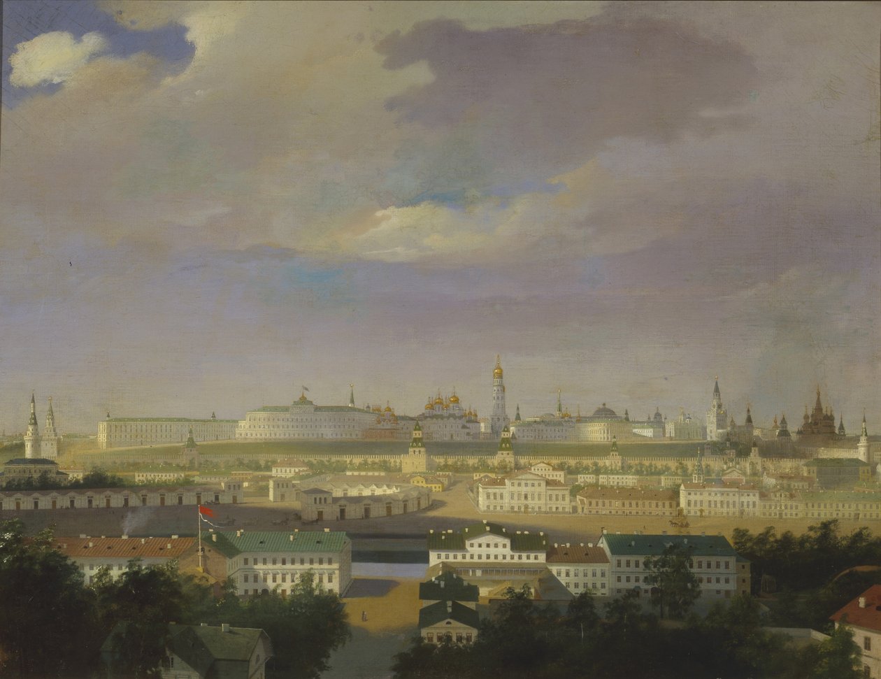 Vista do Kremlin de Moscou a partir da Praça Bolotnaya Marsh, em meados do século XIX. de Unbekannt
