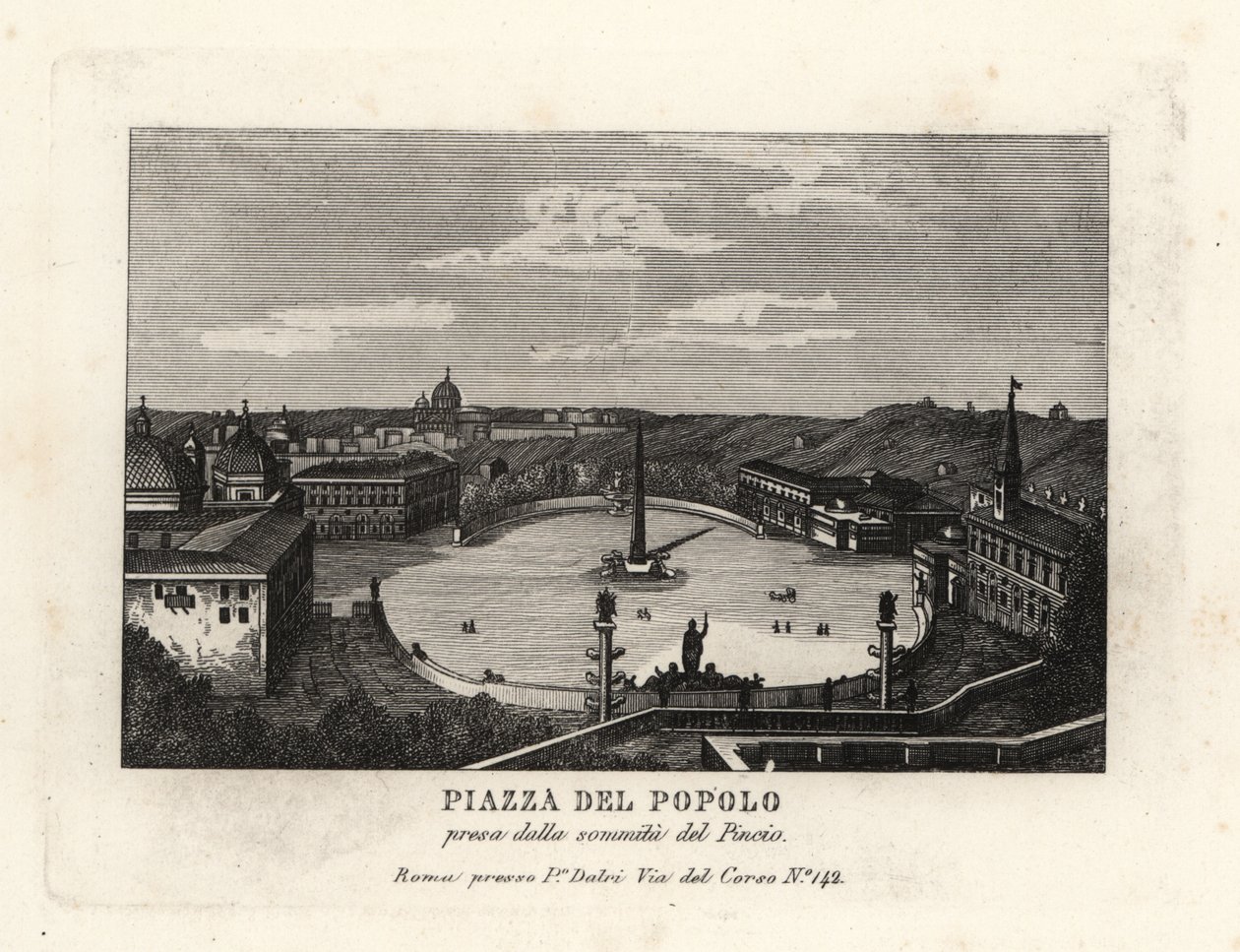 Vista da Piazza del Popolo, Place du Peuple, com um obelisco egípcio de Ramsés II de Heliópolis, do cume do Monte Pinciano, Roma de Unbekannt