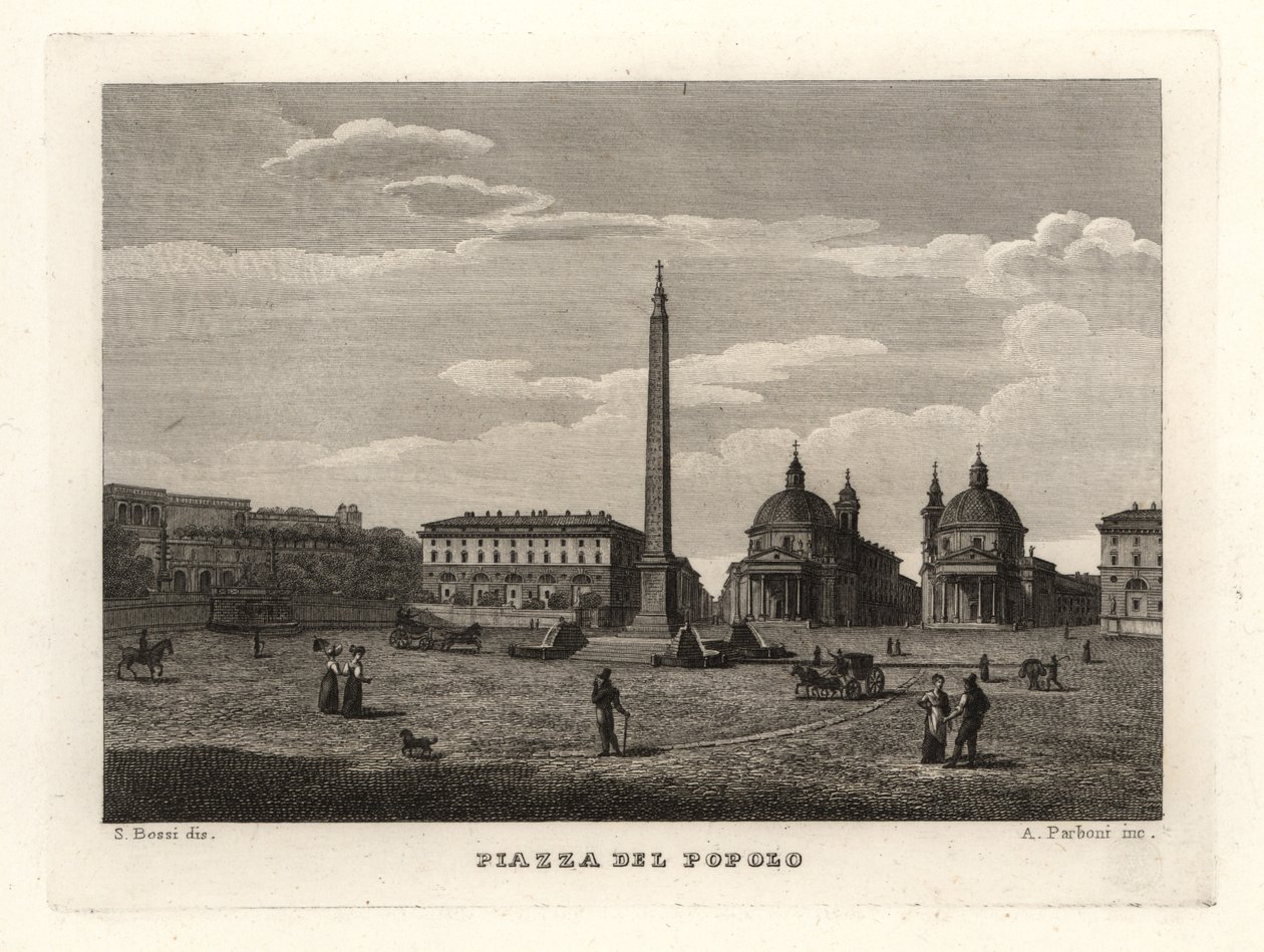 Vista da Piazza del Popolo, Roma, com obelisco antigo de Heliópolis, Egito de Unbekannt