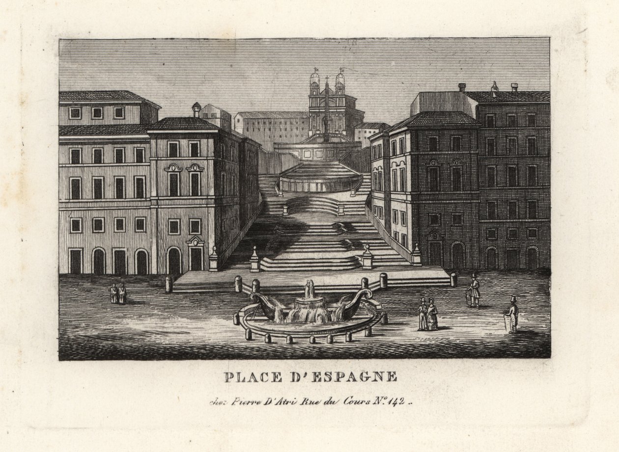 Vista da Piazza di Spagna, Fontana della Barcaccia, Fonte do Barco e Scalinata di Trinita dei Monti, Passos Espanhóis, Roma de Unbekannt