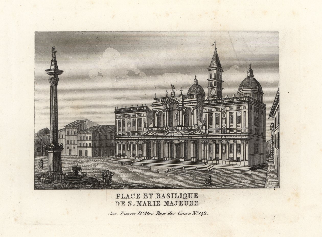 Vista da Piazza e Basilica di Santa Maria Maggiore, Praça e Igreja de Santa Maria Maior com a sua coluna mariana, Roma de Unbekannt