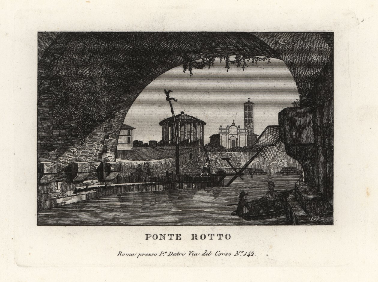 Vista da Ponte Rotto quebrada, Pons Aemilius, no rio Tiber, Roma de Unbekannt