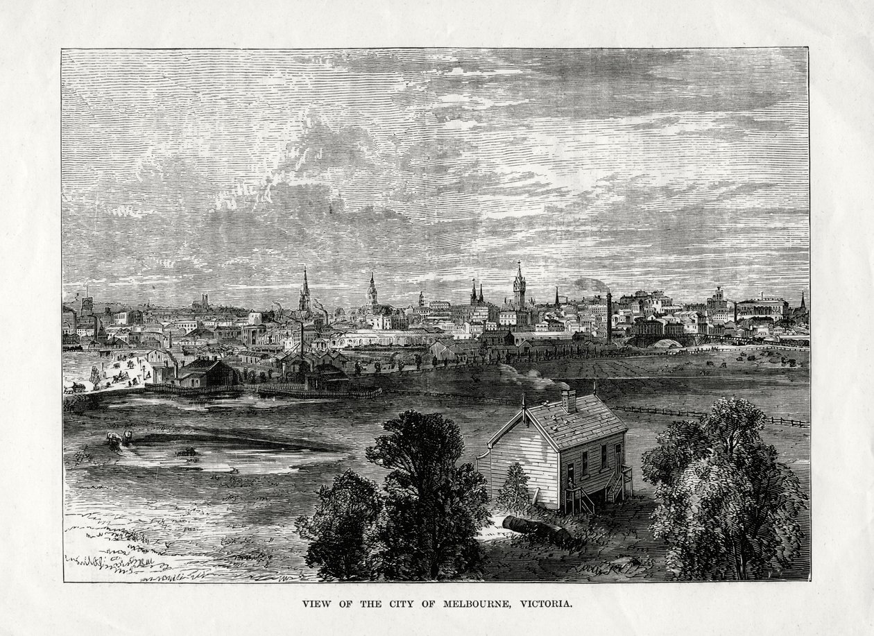Vista da cidade de Melbourne, Victoria, Austrália, 1877 de Unbekannt